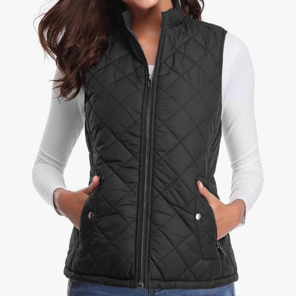 Fuinloth Lightweight Warm Puffer Quilted Zipper Vest With Pockets - Small, Black